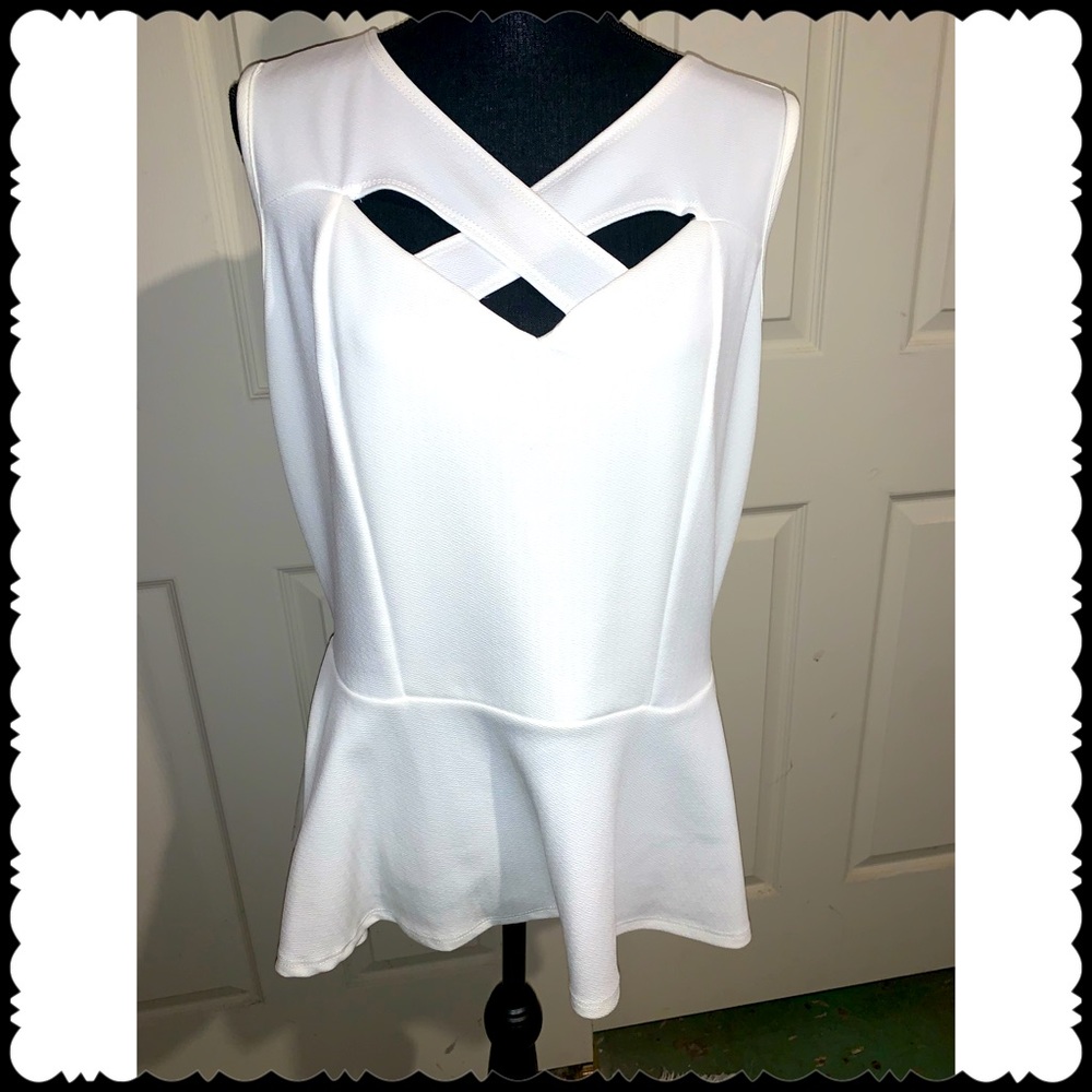 Cross V-Neck Sleeveless Peplum Top